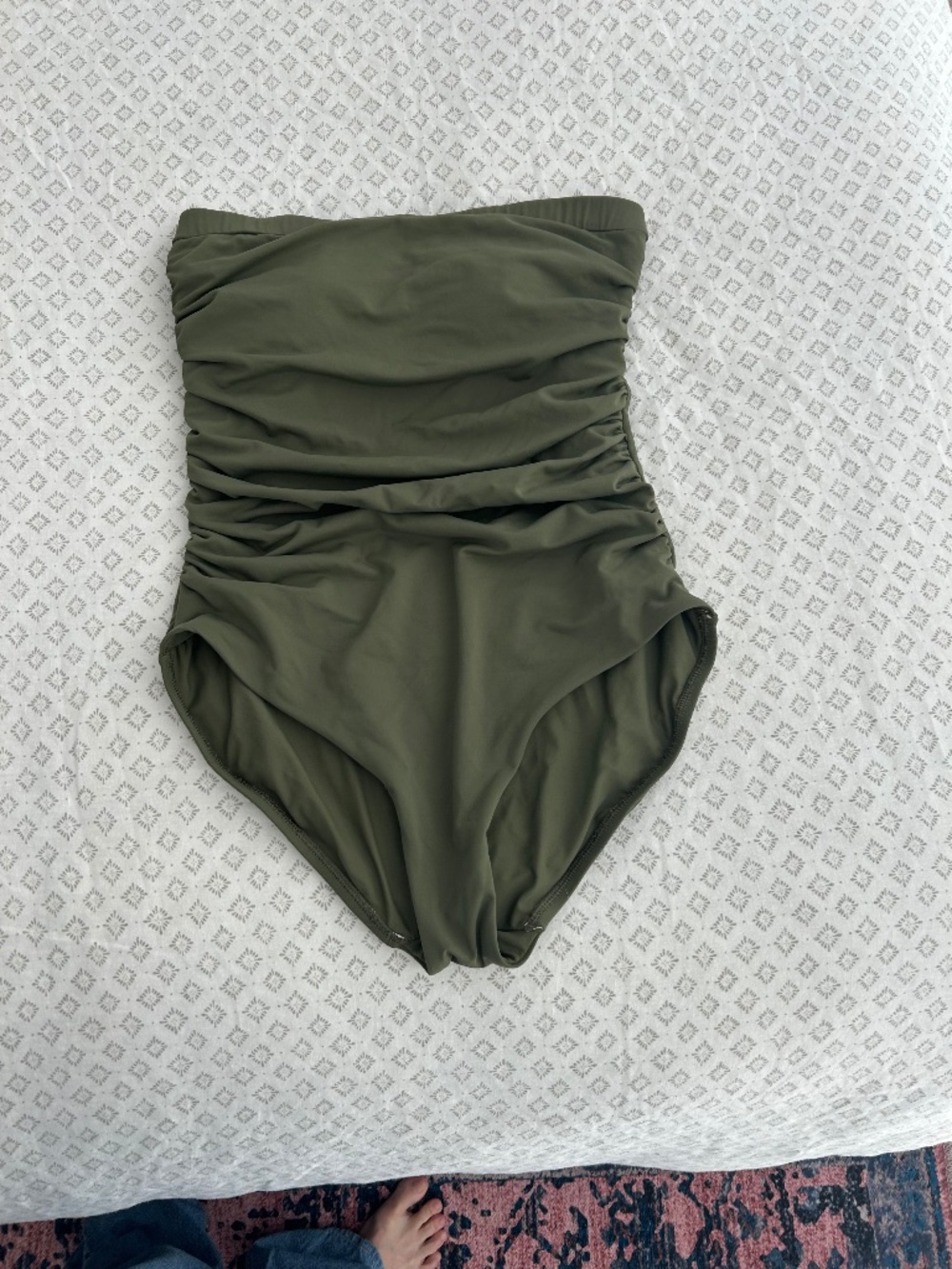 Olive ruched one piece bathing suit